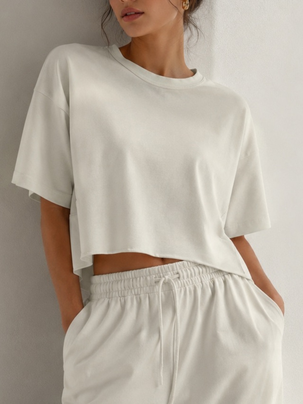 HUGO Off-White Relaxed Boxy Short Sleeve Top